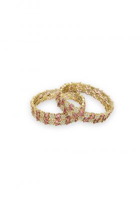 Elegant Mint Ruby Pink Bangle Set With intermediate White Stone Details