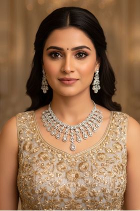 Exquisite AD Diamond Necklace Reflects Light Beautifully