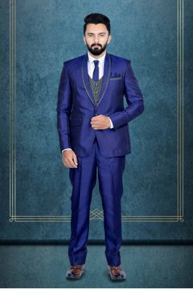 3 Pcs Imported Terry Rayon In Royal Blue 3Pc Suit