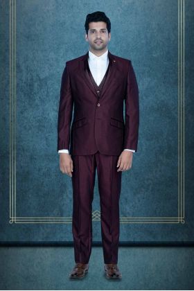 3 Pcs Rayon Tr In Maroon 3Pc Suit