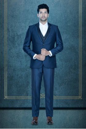 3 Pcs Polyester Viscose In Navy Blue 3Pc Suit