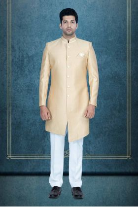 Asymmetrical Cut Imported Terry Rayon In Golden Indowestern