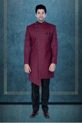 Asymmetrical Cut  Imported Terry Rayon In Maroon Indowestern