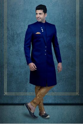 Plain terry rayon dhoti hotsell sherwani in navy blue