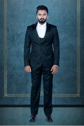 Polyester Viscose In Black 3Pc Suit