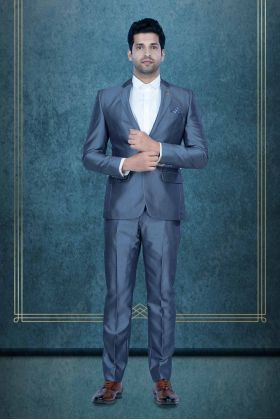 2 Pcs Polyester Viscose In Metalic Blue 2Pc Suit