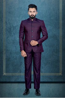 2 Pcs Poly Rayon In Regal Purple Bandhgala Jodhpuri