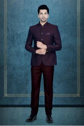 2 Pcs Polyester Viscose In Regal Purple Bandhgala Suit