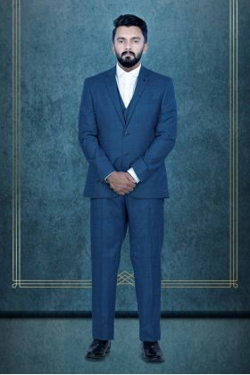 3 Pcs Poly Viscose Spandex In Blue 3Pc Suit