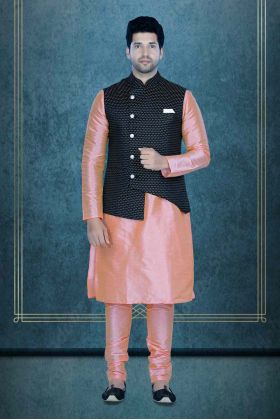 Peach Kurta Pyjama in Blended Fabric