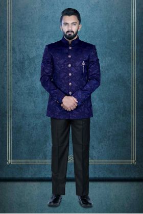 Royal Blue Jodhpuri Suit  Using Imported Synthetic Fabric