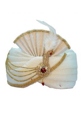Stone Glued Pearl White  Turban Made In Blended Fabric
