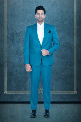 2 Pc Terry Rayon In Peacock Blue Mat Finish 2 Pc Suit