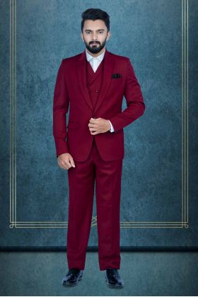 3Pc Suit Terry Rayon In Maroon 3Pc Suit