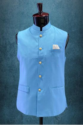 Mandarin Collar In  Greyish Blue Bundi