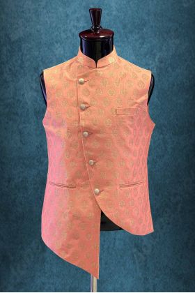 Mandarin Collar In Peach & Gold Bundi