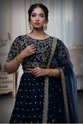 Dark Blue Cut Work Lehenga