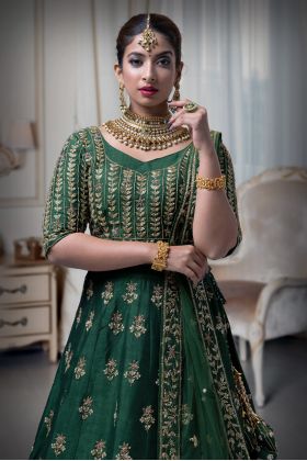 Bottle Green Silk Lehenga