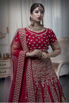 Maroonish Red Silk Cutdana Lehenga