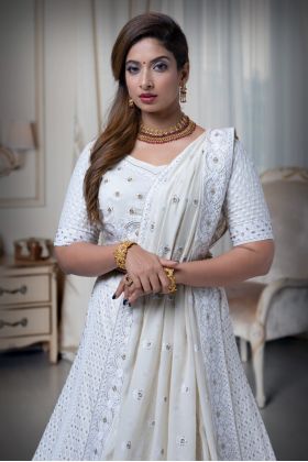 Ivory Chikankari Work Lehenga