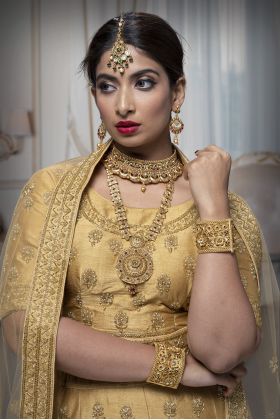 Golden Jarkan Stone Silk Lehenga