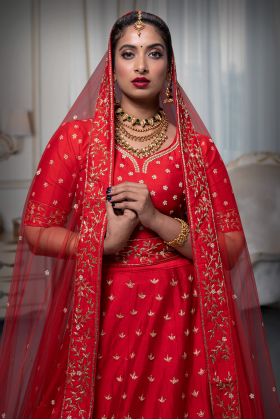 Red Moti Work Lehenga