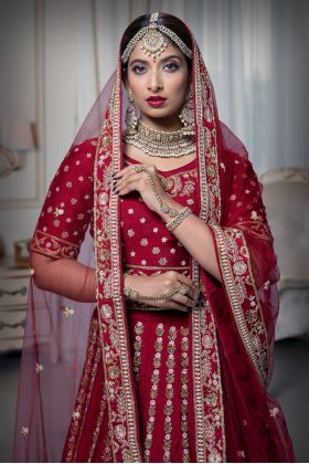 Maroon Zardozi Silk Lehenga