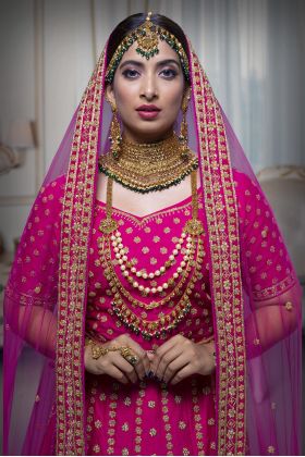 Rani pink motti silk lehenga