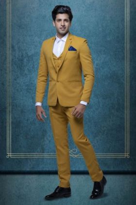 3 Pcs Suiting In Mustard Yellow 3Pc Suit