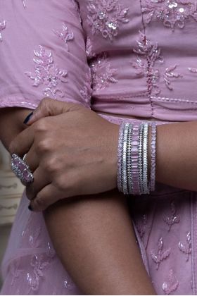 green  and pink American diamond bangles