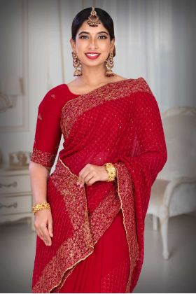 Dark Pink Georgette  Saree