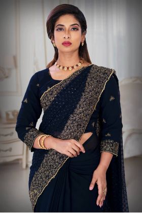 Dark Blue Georgette  Saree