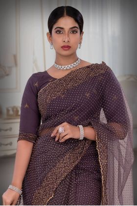 Purple  Net  Saree