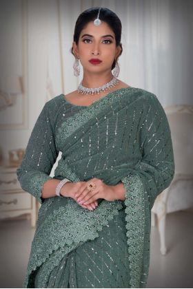 Russian Green  Glitter Net  Saree