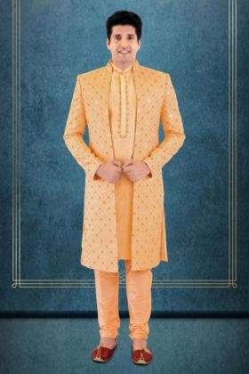 Orange Jacquard Sherwani