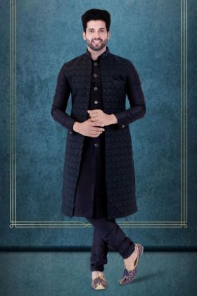 Navy Blue Jacket Sherwani