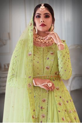 Pastel Green  sequins work Jacket and Lehenga