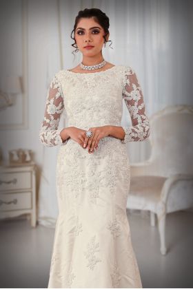 Corded lace and cutbead work in Mermaid dark ivory  gown