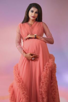 Peach tulle robe ruffled gown