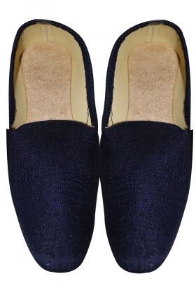 Navy Blue mojari in silky jacquard fabric