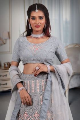 Gray embroidery work lehenga
