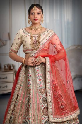 Off white silk heavy embroidery work lehenga