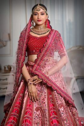 Dark pink &  light pink heavy embroidery velvet lehenga