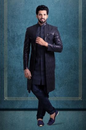 Navy Blue Alluring Jacket Sherwani