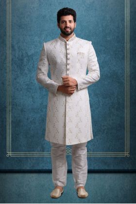 White And Gold Sumptuous Classic Sherwani