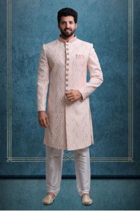 Baby Pink And Gold Dashing Classic Sherwani