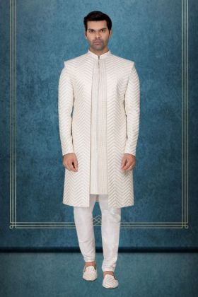 Off-White And Gold Elegant Jacket Sherwani