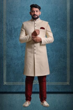 Cream And Gold Suave Classic Sherwani