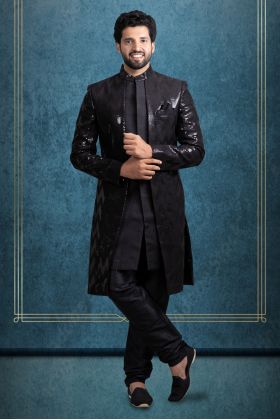 Black Charming Jacket Sherwani