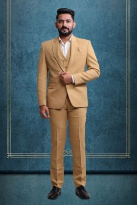 3 Piece Imported Fabric Dark Cream Suit